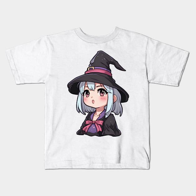 Anime girl witch halloween Kids T-Shirt by InkPulse